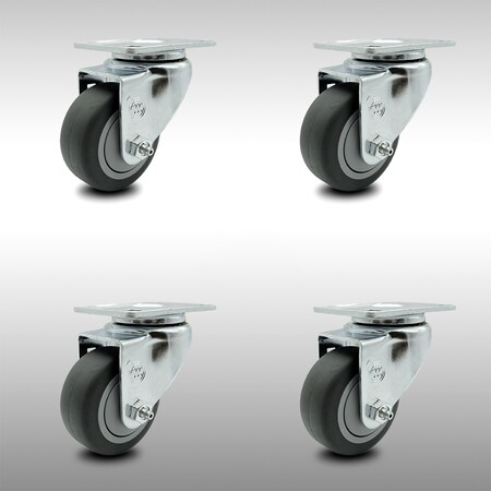 Service Caster 3.5 Inch SS Thermoplastic Rubber Wheel Swivel Top Plate Caster Set SCC SCC-SS20S3514-TPRB-4